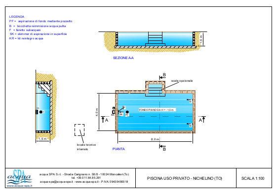 piscina interrata isoblok, forma classica, scala interna, riscaldamento con pompa di calore, progetto Acqua SPA